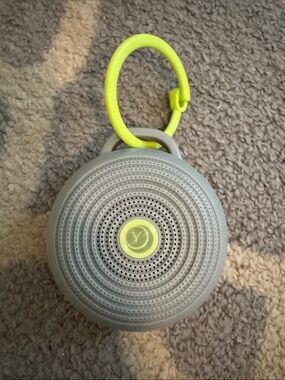 Gray Portable Bluetooth Sound Machine with Neon Yellow Accent